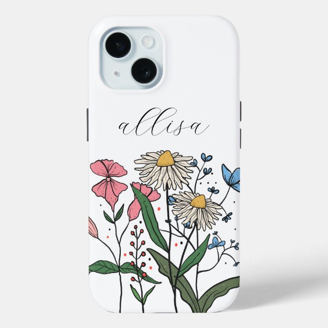Whimsisches Personalisiertes Bläschen Wildblume Case-Mate iPhone Hülle (Rückseite)