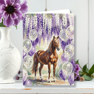 Whimsisches Pferd unter Wisteria Geburtstag Karte