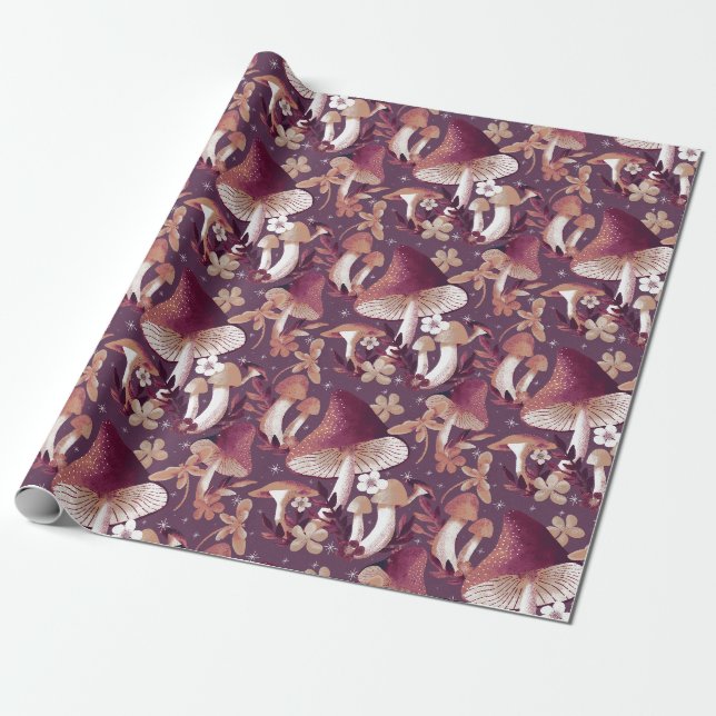 Whimsisches Pilzmuster Geschenkpapier (Ungerollt)