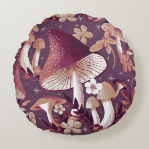 Whimsisches Pilzmuster Rundes Kissen