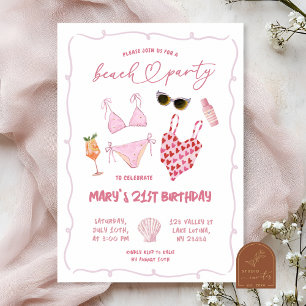 Whimsisches Pink Beach Party Geburtstag Einladung