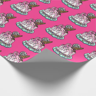 Whimsisches Pink Birthday Cake Wrapping Papier Geschenkpapier