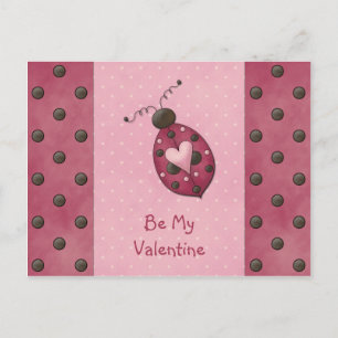 Whimsisches Pink Ladybug Valentines Postkarte