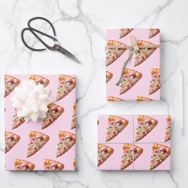 Whimsisches Pink Mushroom Pizza Geschenkpapier Set (Vorderseite)