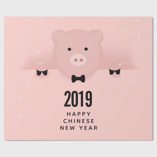 Whimsisches Pink Niedliches chinesisches Neujahr Geschenkpapier (Flach)