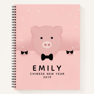 Whimsisches Pink Niedliches chinesisches Neujahr Notizbuch