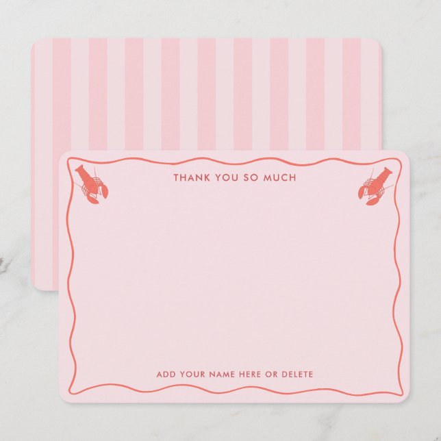 Whimsisches Pink Orange Hummer Doodle Brautparty Dankeskarte (Vorne/Hinten)