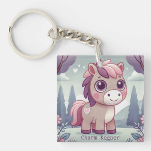 Whimsisches Pink und Lila Pony Charm Keeper Schlüsselanhänger
