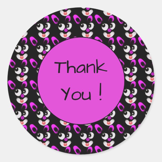 Whimsisches Pink und schwarze Cartoon Rabbits Viel Runder Aufkleber (Vorderseite)