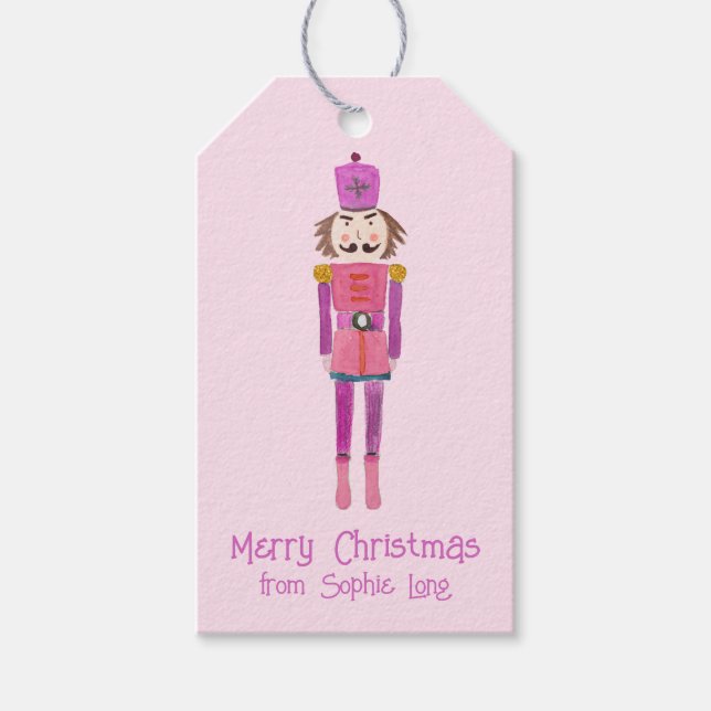 Whimsisches Pink Watercolor Nutcracker Clara Geschenkanhänger (Vorderseite)