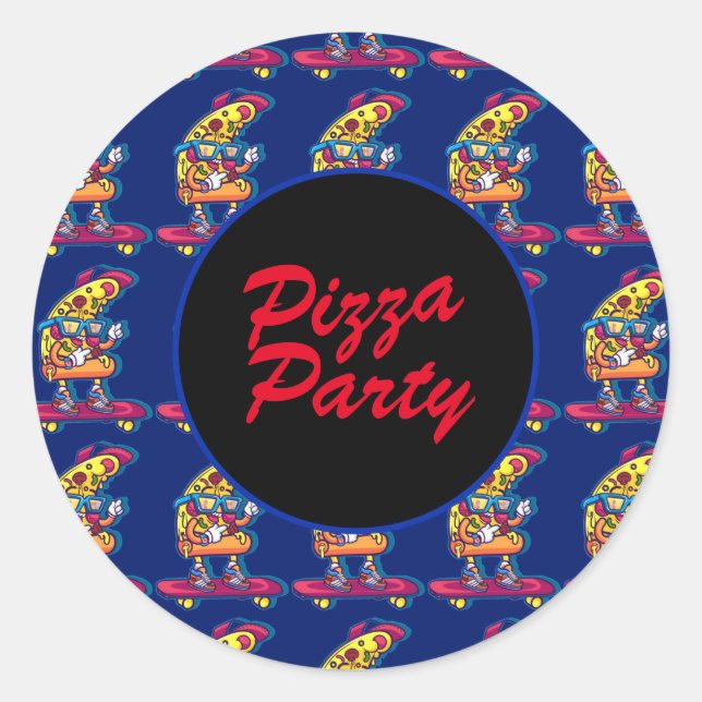 Whimsisches Pizza-Party Runder Aufkleber (Vorderseite)