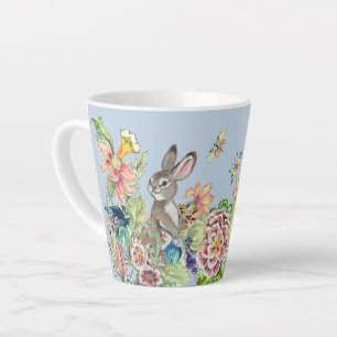 Whimsisches Rabbit Blue Chinoiserie Blumenstrauß Milchtasse
