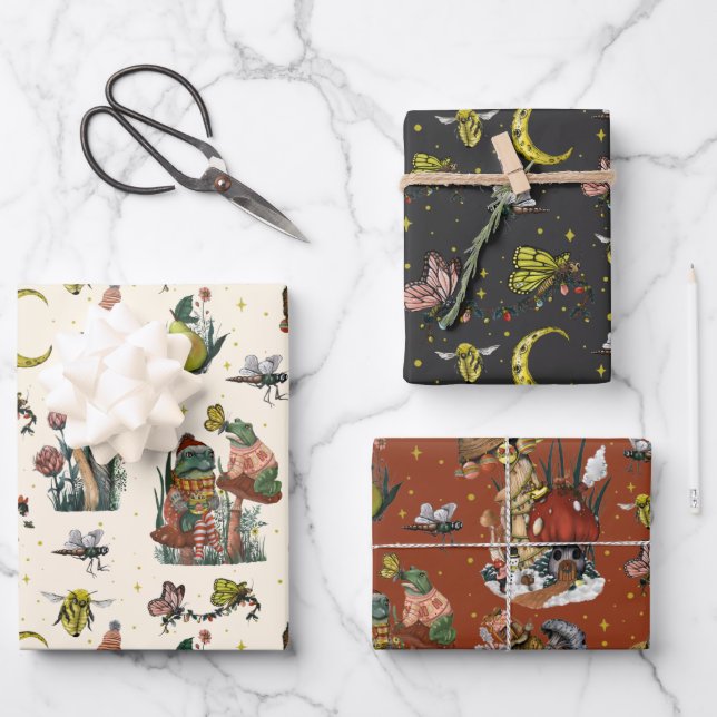 Whimsisches Red Christmas Mushroom Pattern Wrappin Geschenkpapier Set (Vorderseite)