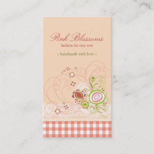 Whimsisches Rosa Blüten Karo & Spitzen-Visitenkar Visitenkarte