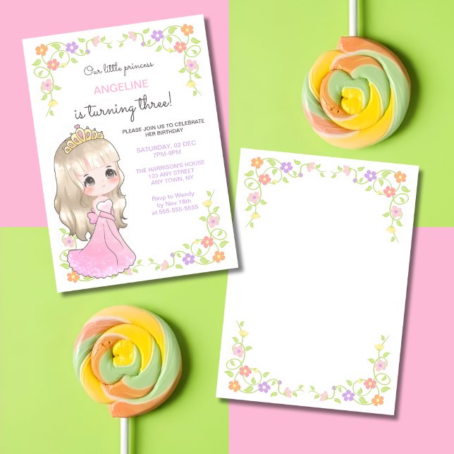 Whimsisches rosa Kleid Prinzessin Floral Geburtsta Einladung (Von Creator hochgeladen)