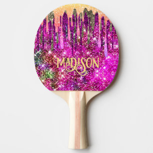 Whimsisches Rosa lila Glitzer Gold Tropfen Monogra Tischtennis Schläger