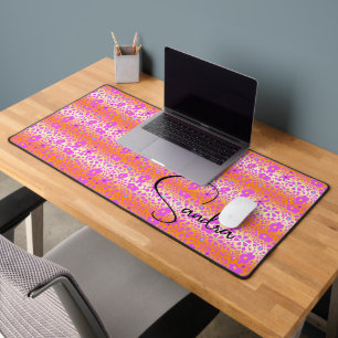 Whimsisches Rosa und orange Blumendesign Schreibtischunterlage