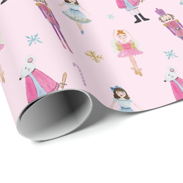 Whimsisches rosa Wasserfarbe Nutcracker Ballet Geschenkpapier (Rolleneckpunkt)