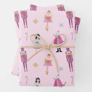 Whimsisches rosa Wasserfarbe Nutcracker Ballet Geschenkpapier Set