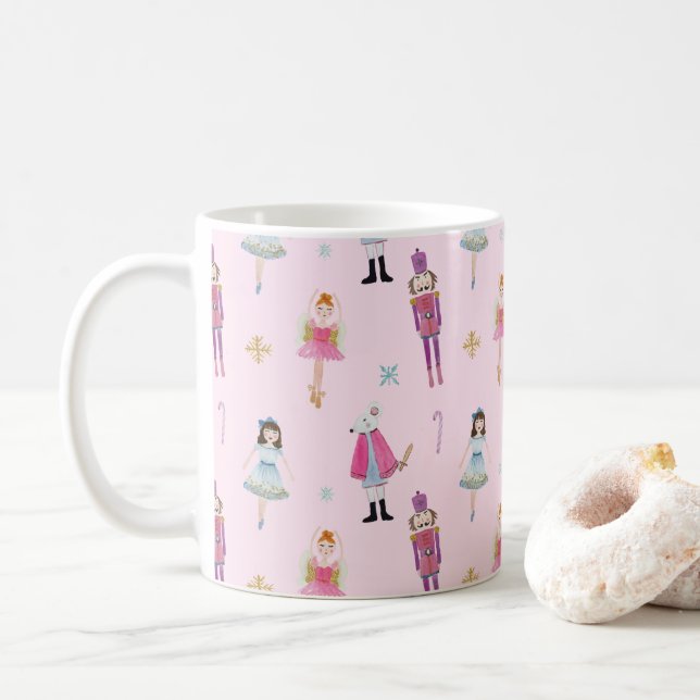 Whimsisches rosa Wasserfarbe Nutcracker Ballet Kaffeetasse (Mit Donut)