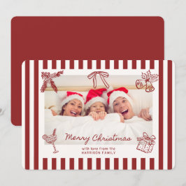 Whimsisches Rot Streifen Familienweihnachtskarte W Einladung