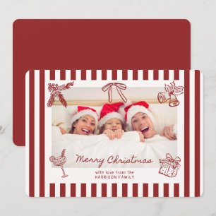 Whimsisches Rot Streifen Familienweihnachtskarte W Einladung