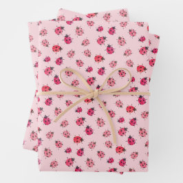 Whimsisches Rotes Schwarzes Ladybug Art Aquarell R Geschenkpapier Set