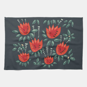 Whimsisches Rotes Tulips Blumenmuseum Abstrakter F Geschirrtuch