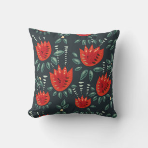 Whimsisches Rotes Tulips Blumenmuseum Abstrakter F Kissen