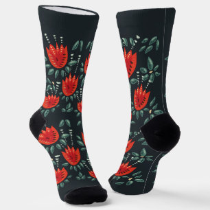 Whimsisches Rotes Tulips Blumenmuseum Abstrakter F Socken