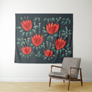 Whimsisches Rotes Tulips Blumenmuseum Abstrakter F Wandteppich