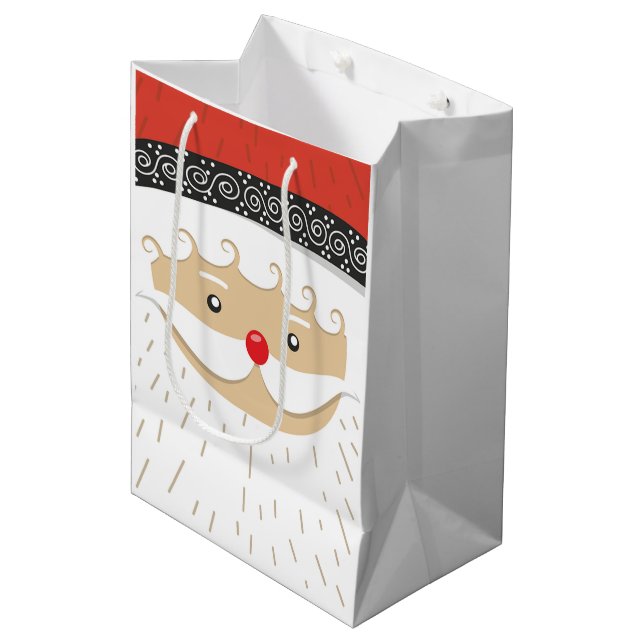Whimsisches Santa-Gesicht Mittlere Geschenktüte (Vorderseite Schrägansicht)