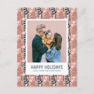 Whimsisches Scandi Pink Foliage Muster Foto Feiertagspostkarte
