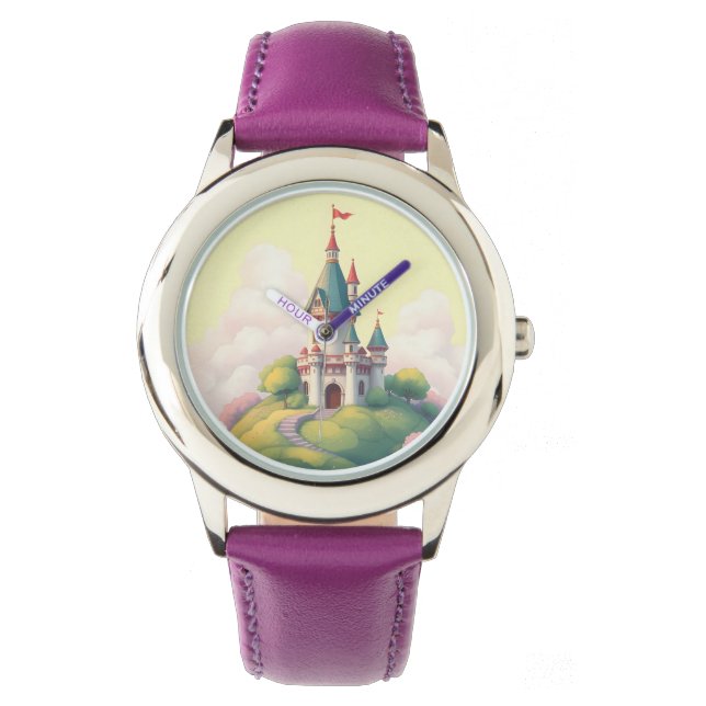 Whimsisches Schloss mit grünem Garten Armbanduhr (Vorderseite)