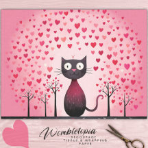 Whimsisches Schwarzes Katzen mit rosa Liebe Herzde