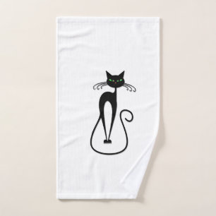 Whimsisches Schwarzes Katzen Piercing grüne Augen Handtuch