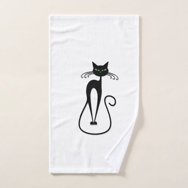 Whimsisches Schwarzes Katzen Piercing grüne Augen Handtuch (Handtuch)