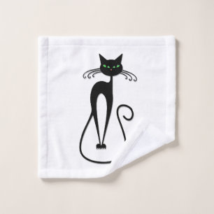 Whimsisches Schwarzes Katzen Piercing grüne Augen Waschlappen
