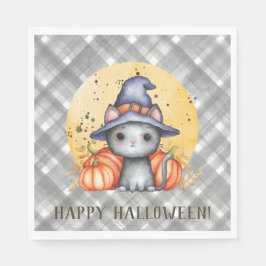 Whimsisches Schwarzes KatzenHalloween Serviette