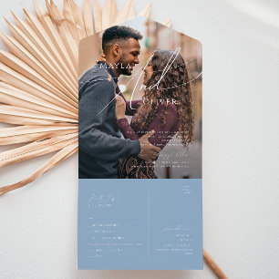 Whimsisches Skript   Blue Lässig Foto Siegel and S All In One Einladung