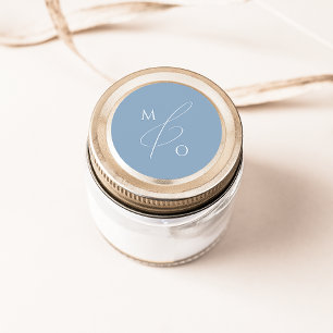 Whimsisches Skript   Blue Monogram Umschlag Aufkle Runder Aufkleber