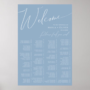 Whimsisches Skript Dusty Blue Alphabetic Seating Poster