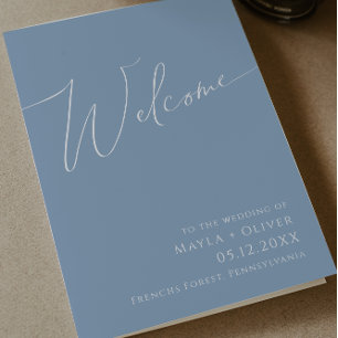 Whimsisches Skript Dusty Blue Folded Wedding Programm