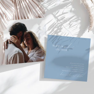 Whimsisches Skript   Dusty Blue Foto Square Weddin Einladung