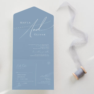 Whimsisches Skript   Dusty Blue Lässig Siegel und  All In One Einladung