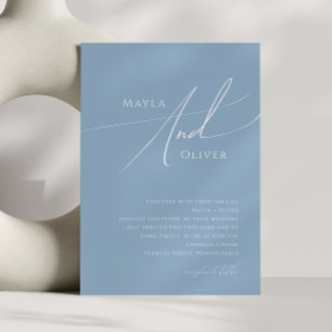 Whimsisches Skript Dusty Blue Wedding Einladung