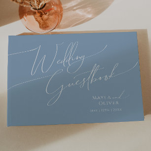 Whimsisches Skript Dusty Blue Wedding Gäestbook Gästebuch