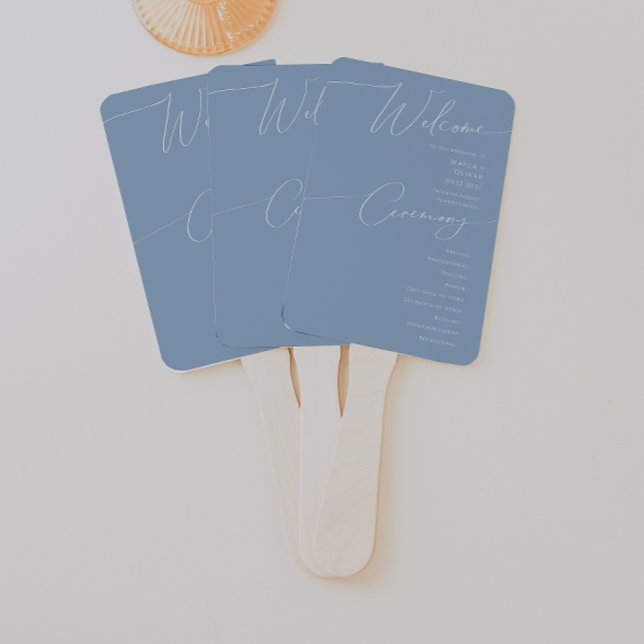 Whimsisches Skript | Dusty Blue Wedding Program Fächer (Von Creator hochgeladen)