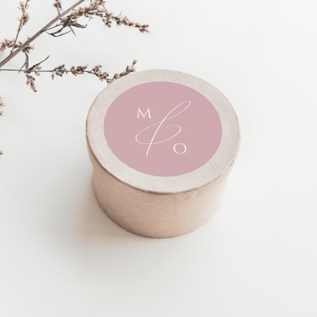 Whimsisches Skript | Rose Monogramm Umschlag Aufkl Runder Aufkleber (Von Creator hochgeladen)