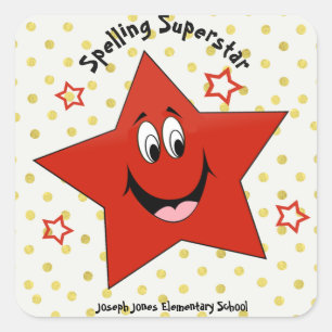 Whimsisches Spelling Superstar School Quadratischer Aufkleber
